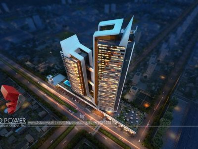 high-rise-apartment-3d-designing-services-Madurai-evening-view-photorealistic-renderings